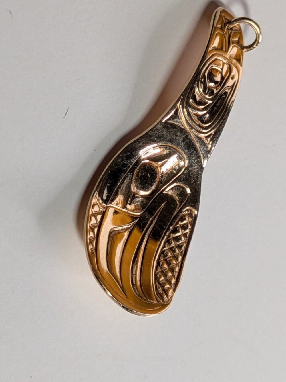 Northwest Coast Indigenous Artisan Pendant Signed 14K Gold